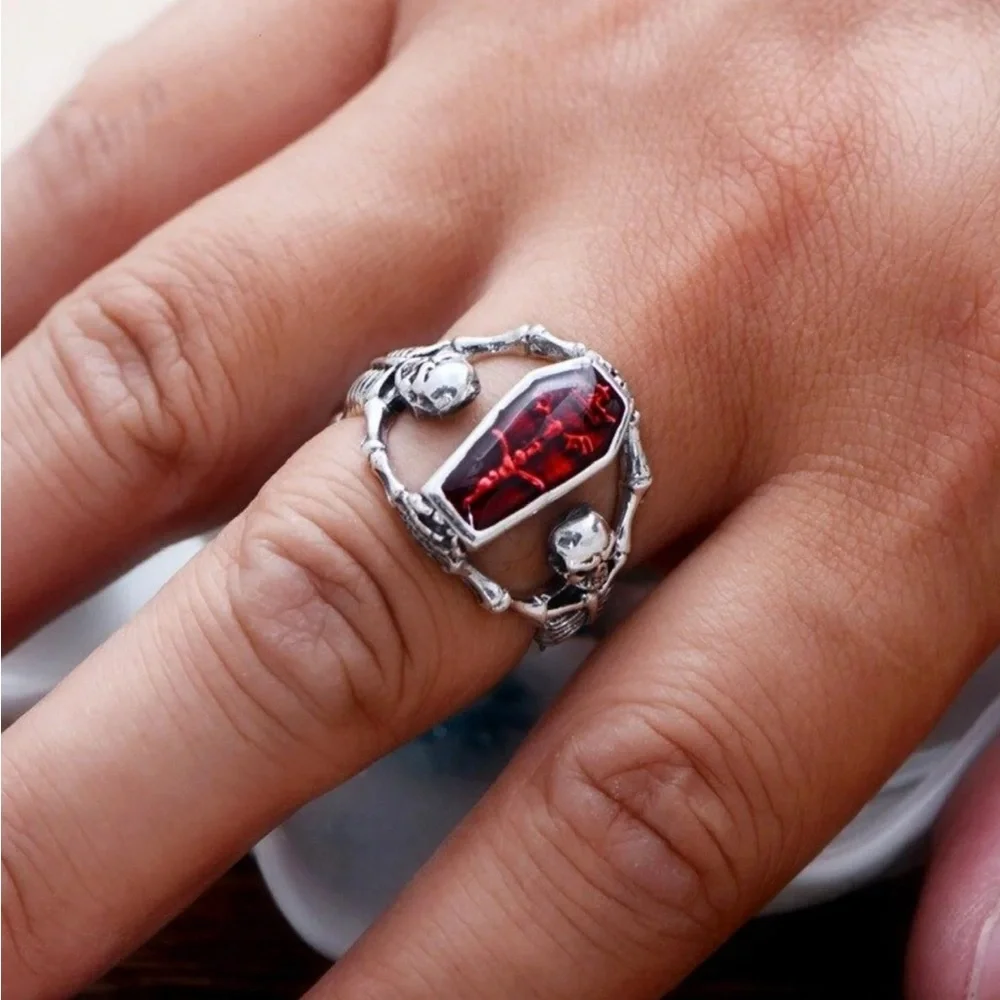 925 Vintage Accent Ring Thai Silver Vampire Bat Skull Ring Men's
